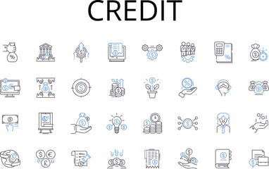 Credit line icons collection. Debt, Finance, Loan, Cash, Trust, Payment, Mortgage vector and linear illustration. Funds,Borrowing,Lend outline signs set