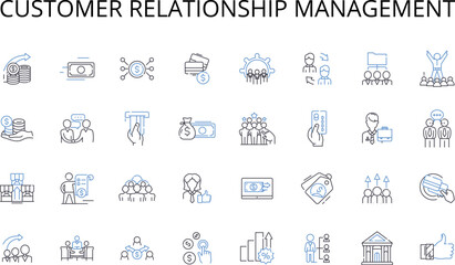 Customer relationship management line icons collection. Supply chain, Sales strategy, Brand management, Project management, Product development, Market research, Quality control vector and linear
