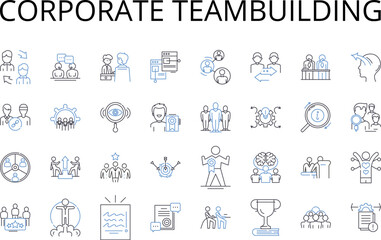 Corporate teambuilding line icons collection. Strategic planning, Executive coaching, Management development, Leadership training, Professional development, Business retreats, Innovation workshops