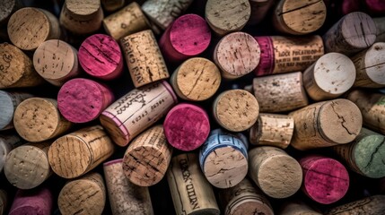 Stacked wine corks on a white background. Generative ai