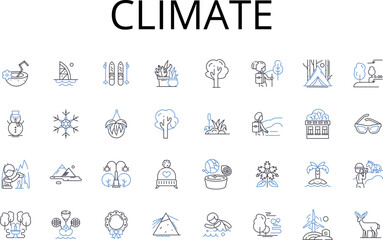 Climate line icons collection. Environment, Atmosphere, Weather, Temperature, Ecology, Biosphere, Ecosystem vector and linear illustration. Sustainability,Greenhouse,Oxygen outline signs set