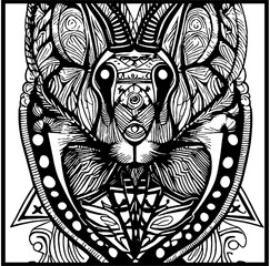 black and white rabbit head Tattoo illustration 