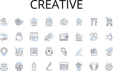 Creative line icons collection. Innovative, Resourceful, Artistic, Imaginative, Original, Inventive, Ingenious vector and linear illustration. Clever,Inspired,Visionary outline signs set