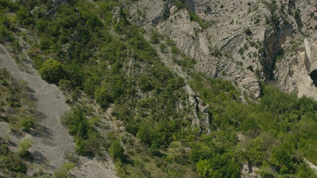 Aerial shot in an Italian canyon, Gole di San Martino, in Abruzzo, Italy with a 4K drone