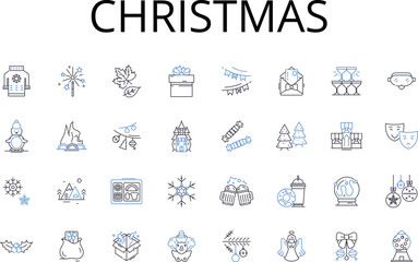 Christmas line icons collection. Yuletide, Noel, Holiday season, Festive season, December, Gift-giving, Merry-making vector and linear illustration. Family gatherings,Celebrations,Winter solstice