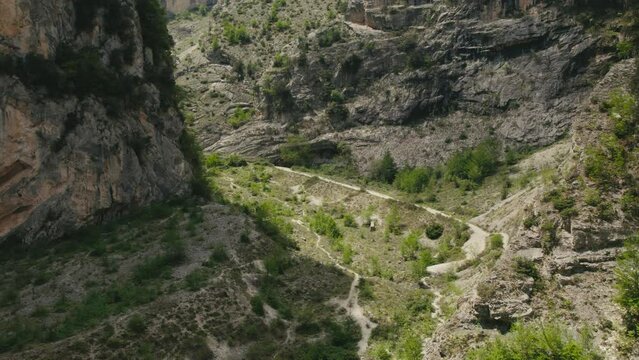 Aerial shot in an Italian canyon, Gole di San Martino, in Abruzzo, Italy with a 4K drone
