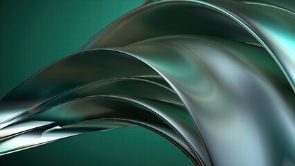 green textured twisted metal plate with modern artistic sculpture abstract, Elegant and Modern 3d rendering graphic