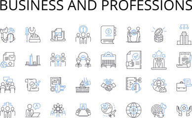 Obraz na płótnie Canvas Business and professions line icons collection. Commerce, Enterprise, Trade, Industry, Occupation, Workforce, Career vector and linear illustration. Guild,Craft,Service outline signs set