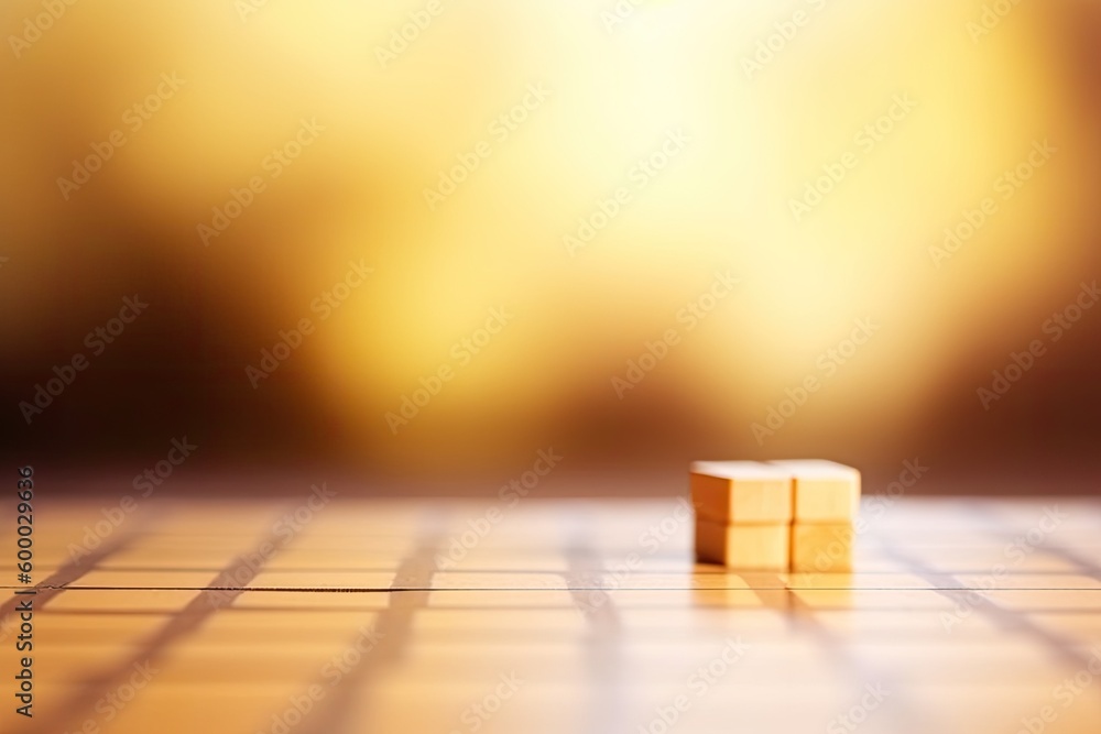 Poster wooden block placed on top of a wooden table surface generative ai