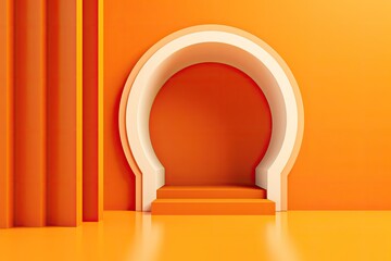 an Orange Room with a White Arch and a Chair Generative AI