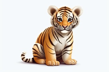 Obraz premium small tiger sitting on a white floor Generative AI