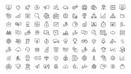 Fototapeta na wymiar Development & Start up thin line icons set. Development editable stroke icon. Start up symbols collection.