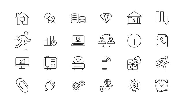  Office icon set. Containing briefcase, desk, computer, meeting, employee, schedule and co-worker symbol. Solid workspace icons vector collection.