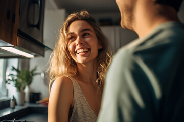 Young adult woman is relaxed and joyful happy, smiling dreamily. Generative AI