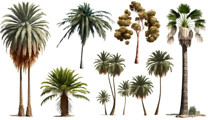 Palm trees isolated on transparent background cutout image