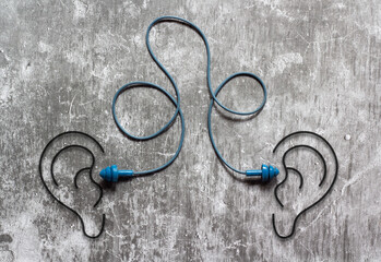 ear plug on cement floor and have ears icon, Safety related content