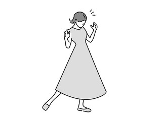 下を見て何かに気づくワンピースを着た女性　png