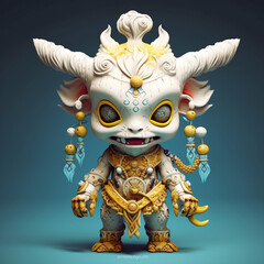 3D cartoon White Bone Spirit demon in Journey to the West with horns, generative AI