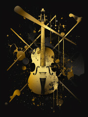Obraz na płótnie Canvas background violin gold, abstract, oil paint, perfect, music, concept, black