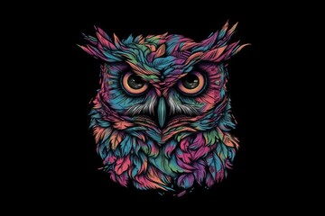 colorful owl with vibrant feathers on a dark background Generative AI