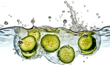 floating cucumbers in water with bubbles Generative AI