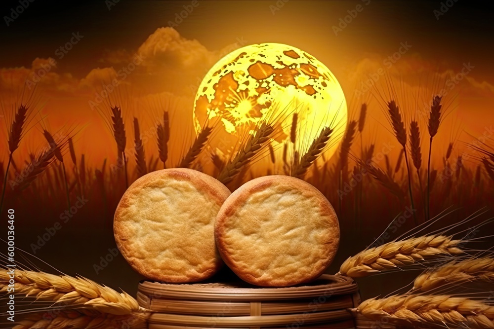 Poster two delicious cookies displayed on a rustic wooden stand Generative AI