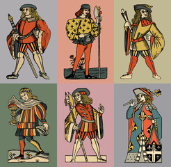 Fototapeta na wymiar Medieval characters. Set of hand drawn vector illustrations in retro style.