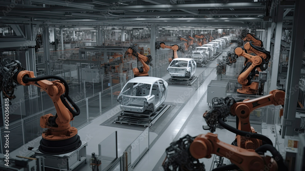Poster automobile assembly line production generative ai