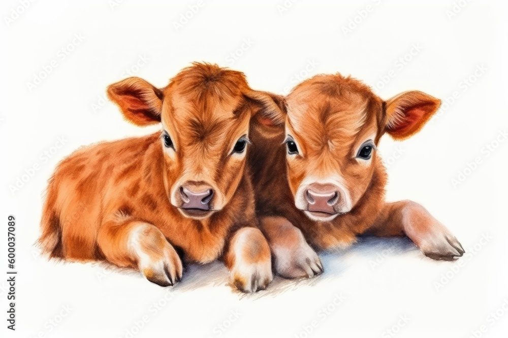 Aufkleber two cows lounging together on a blank background generative ai