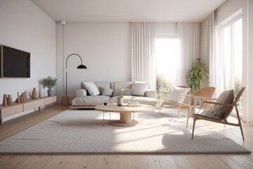 Fototapeta na wymiar cozy living room with modern furniture and a large flat screen TV Generative AI