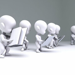 AI generated illustration of humanoid characters reading.