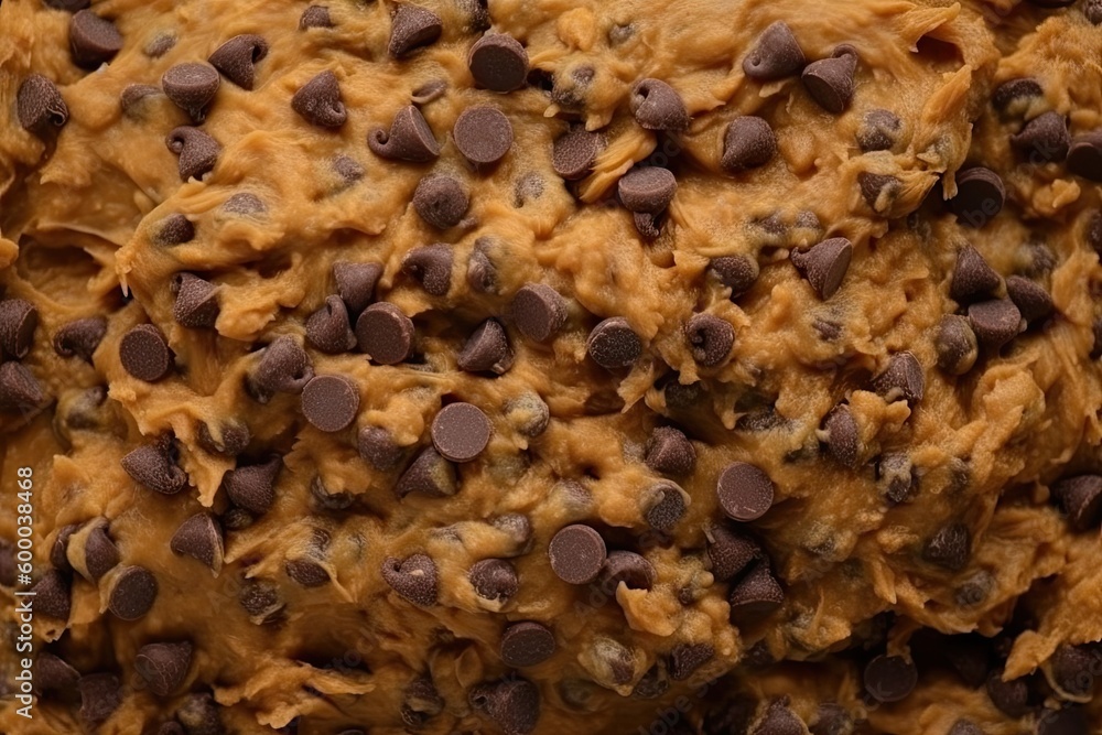 Poster close-up view of chocolate chip cookie dough generative ai