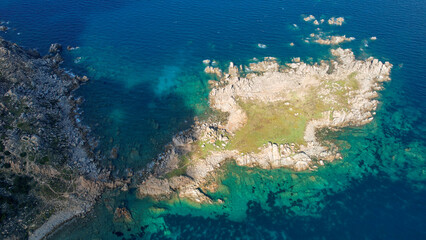 Santa Teresa Gallura is a town on the northern tip of Sardinia, Isola di Municca, Island Municca, in the province of Sassari, Italy. Fhotographed from the  top with a drone