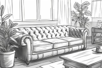 cozy living room in black and white Generative AI