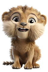 a realistic of a happy, furry, and cute Lion cartoon style