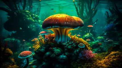 Fototapeta na wymiar Realistic Sea Mushroom using Generative AI | 300 dpi