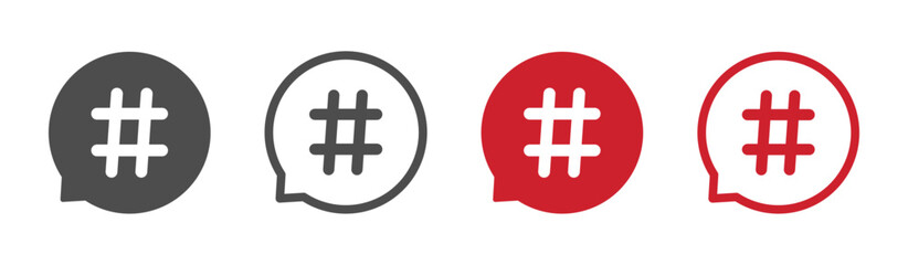  Hashtag speech bubble vector sign icons set