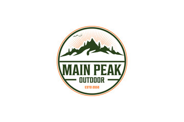 Mountain outdoor logo sunset scene illustration camp adventure hill emblem badge