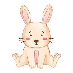 Rabbit is Sitting. Watercolor paint design . Cute animal cartoon character . Vector .