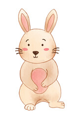 Rabbit is standing . Watercolor paint design . Cute animal cartoon character . Vector .