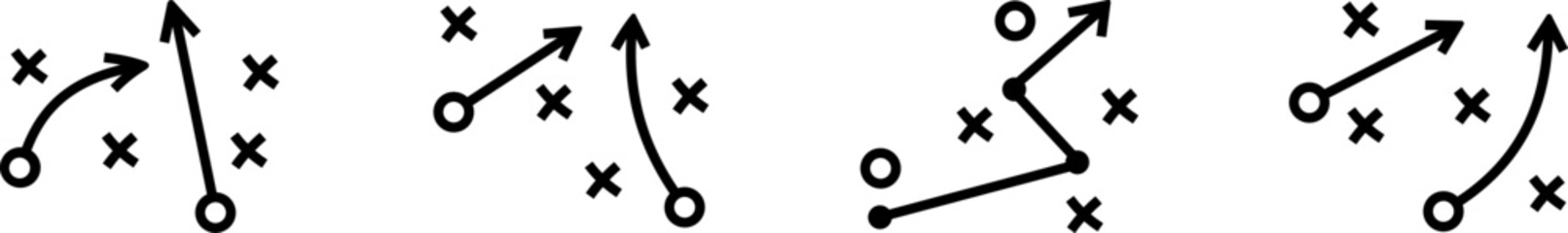 Set of cross and arrow icons as a strategy and tactics concept