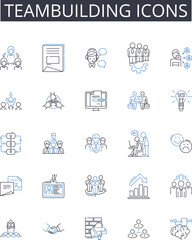 Teambuilding icons line icons collection. Leadership symbols, Collaboration graphics, Partnership emblems, Unity logos, Solidarity signs, Synergy images, Group insignia vector and linear illustration