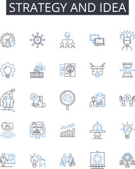 Strategy and idea line icons collection. Purpose and objective, Vision and mission, Plan and scheme, Approach and method, Direction and instruction, Game plan and tactic, Roadmap and itinerary vector