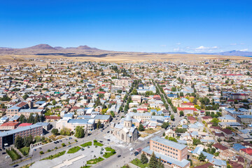 Aerial view of Gavar town on sunny summer day. Gegharkunik Province, Armenia.