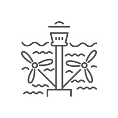 Tidal energy related vector linear icon. Hydropower resource. Vector outline illustration Isolated on white background. Editable stroke