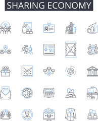 Sharing Economy line icons collection. Gig Economy, Collaborative Consumption, Peer-to-Peer, Social Business, Community Building, Co-creation, Co-working vector and linear illustration. Creative
