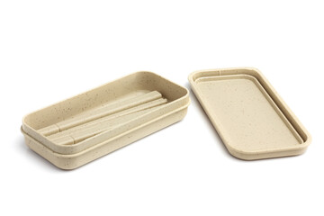 plastic chopsticks isolated on white background. travel utensil set