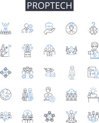 Proptech line icons collection. Property technology, Real estate tech, Proprietary technology, Building technology, Construction technology, Facility management technology, Home tech vector and linear