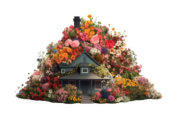 Small house overflowing with a lot of flowers, very beautiful isolated objects, design elements PNG