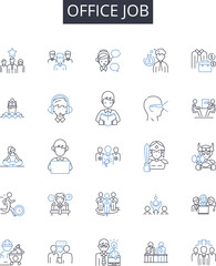 Office job line icons collection. Desk duty, Career path, Business hours, Professional work, White-collar work, Administrative role, Job position vector and linear illustration. Project management